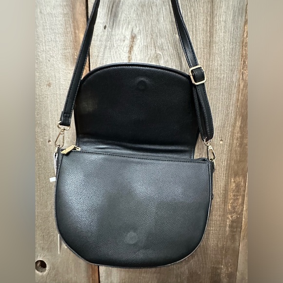 Pink Haley Faux Leather Crossbody Purse with Double Tassel in Black Gold - Picture 5 of 16